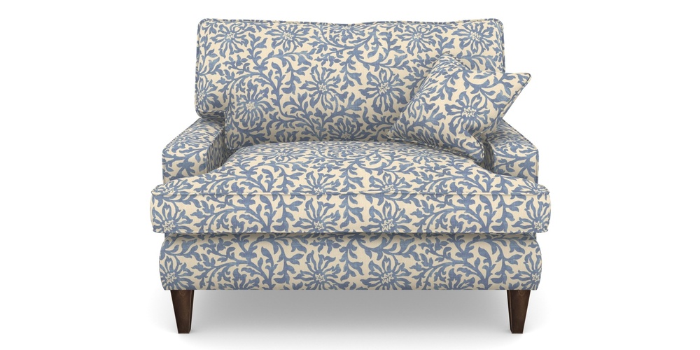 Product photograph of Ingleborough Snuggler In V A Brompton Collection - Floral Scroll - Morning Blue from Sofas and Stuff Limited