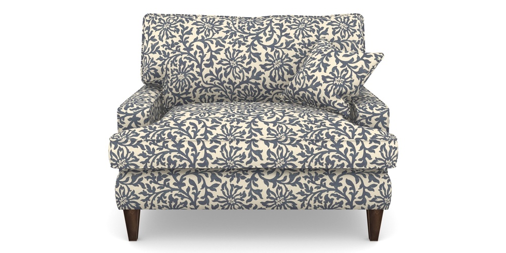 Product photograph of Ingleborough Snuggler In V A Brompton Collection - Floral Scroll - Midnight Blue from Sofas and Stuff Limited