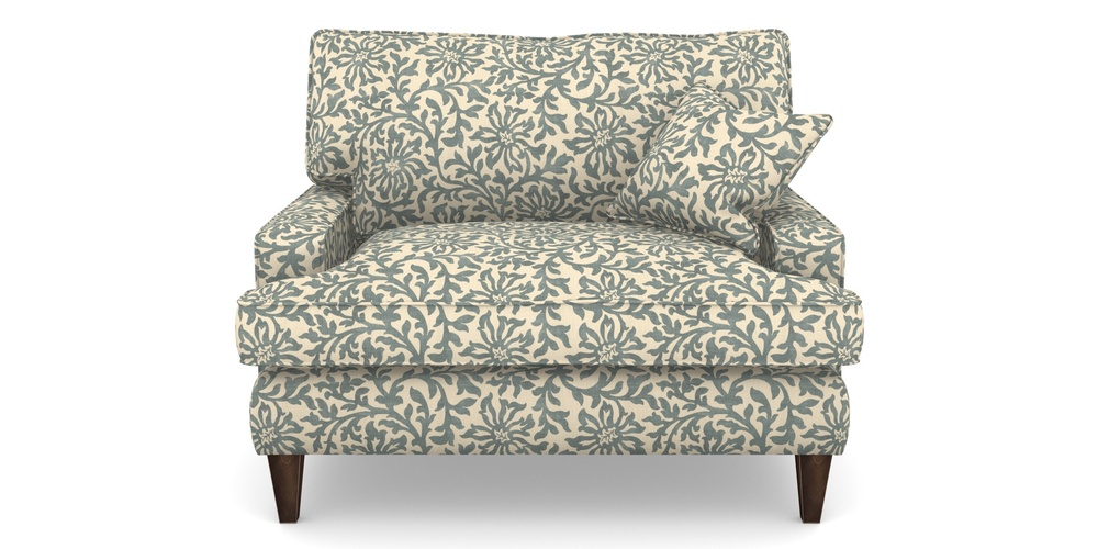 Product photograph of Ingleborough Snuggler In V A Brompton Collection - Floral Scroll - Pebble from Sofas and Stuff Limited