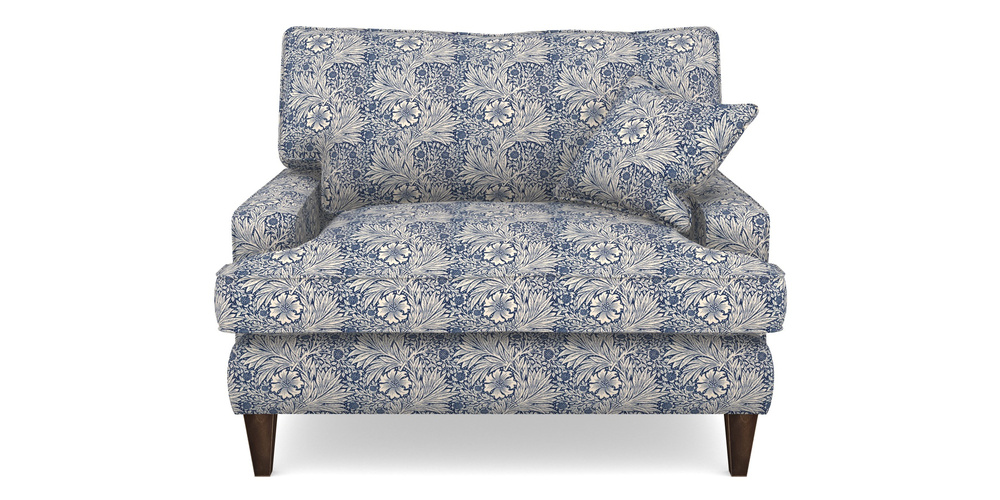 Product photograph of Ingleborough Snuggler In William Morris Collection - Marigold - Indigo Linen from Sofas and Stuff Limited