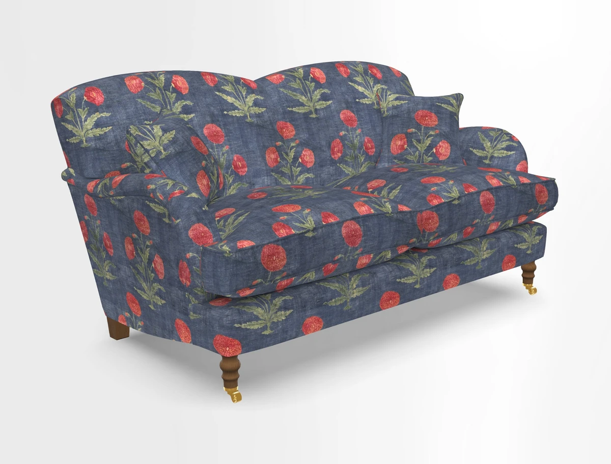 Kentwell 3 Seater 2 Hump Sofa in RHS Botanicals Henry Moon Lions Tail Teal