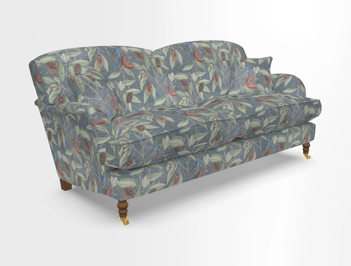 Kentwell 3 Seater 2 Hump Sofa in RHS Botanicals Henry Moon Lions Tail Teal