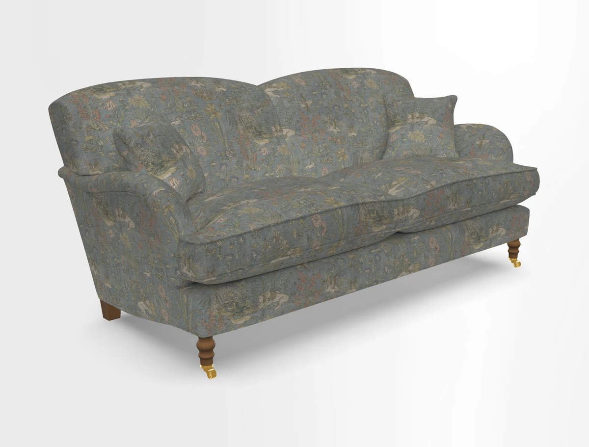 Kentwell 3 Seater 2 Hump Sofa in RHS Botanicals Henry Moon Lions Tail Teal
