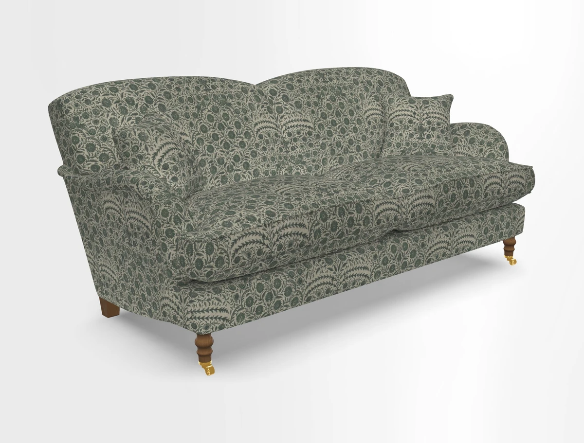 Kentwell 3 Seater 2 Hump Sofa in RHS Botanicals Henry Moon Lions Tail Teal