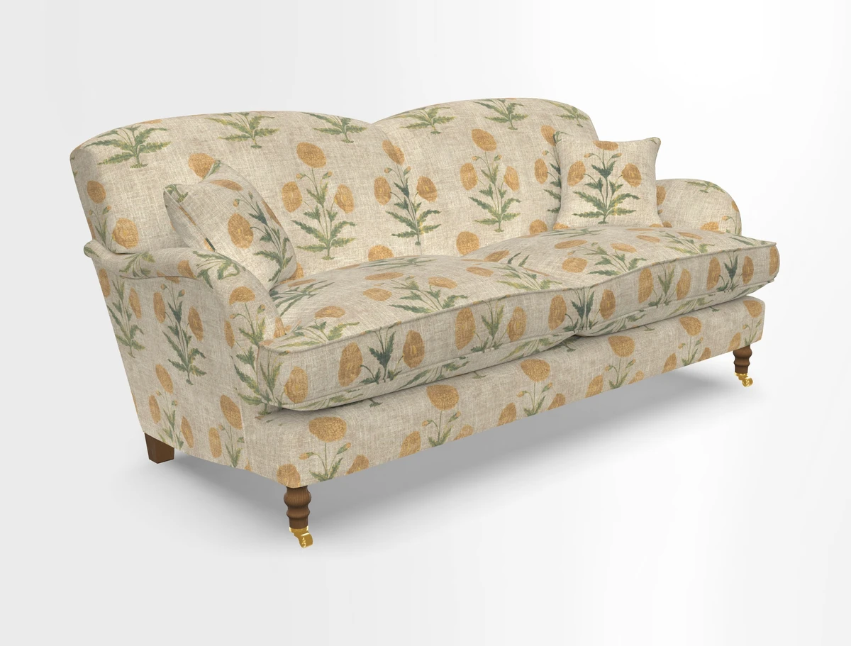 Kentwell 3 Seater 2 Hump Sofa in RHS Botanicals Henry Moon Lions Tail Teal