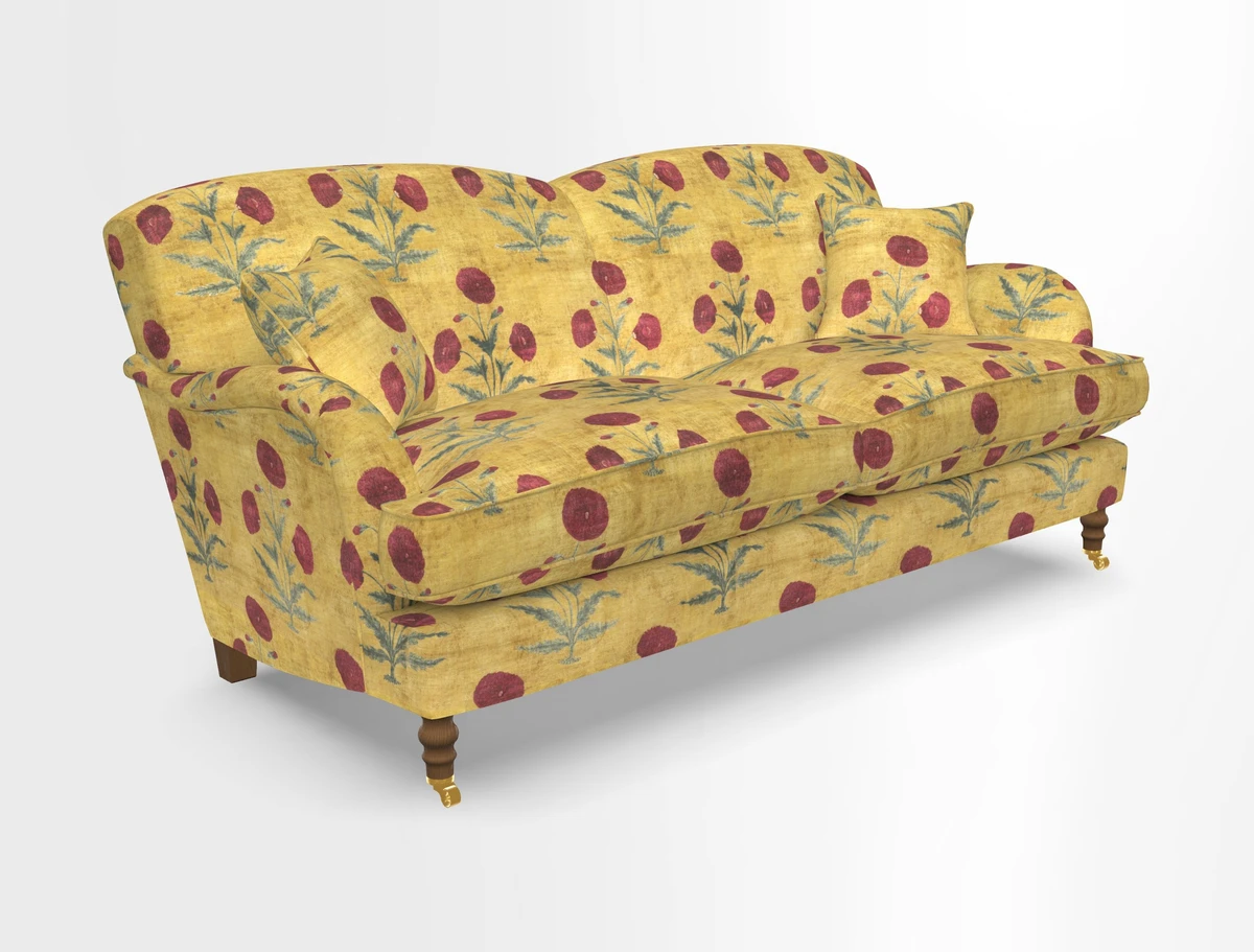 Kentwell 3 Seater 2 Hump Sofa in RHS Botanicals Henry Moon Lions Tail Teal