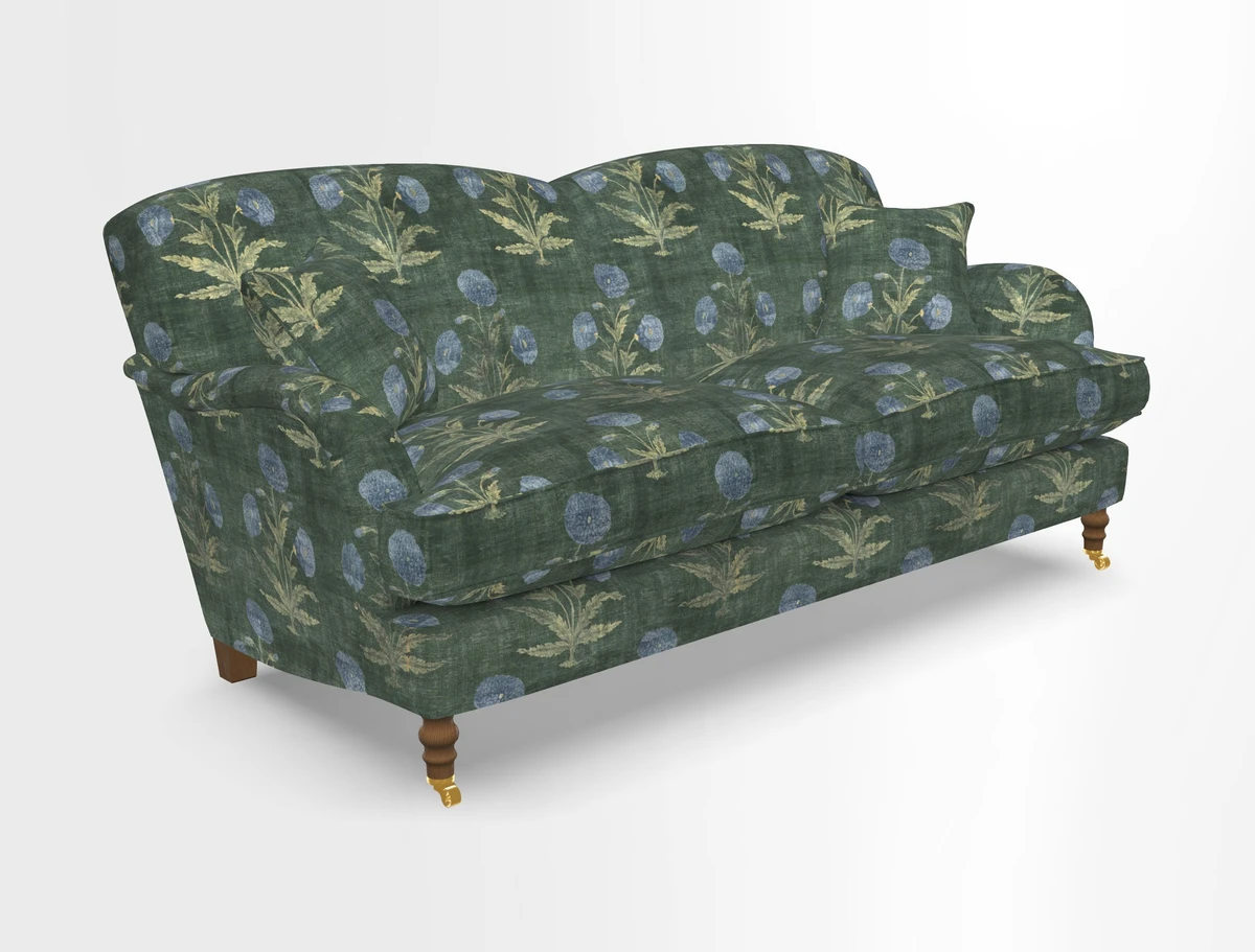 Kentwell 3 Seater 2 Hump Sofa in RHS Botanicals Henry Moon Lions Tail Teal