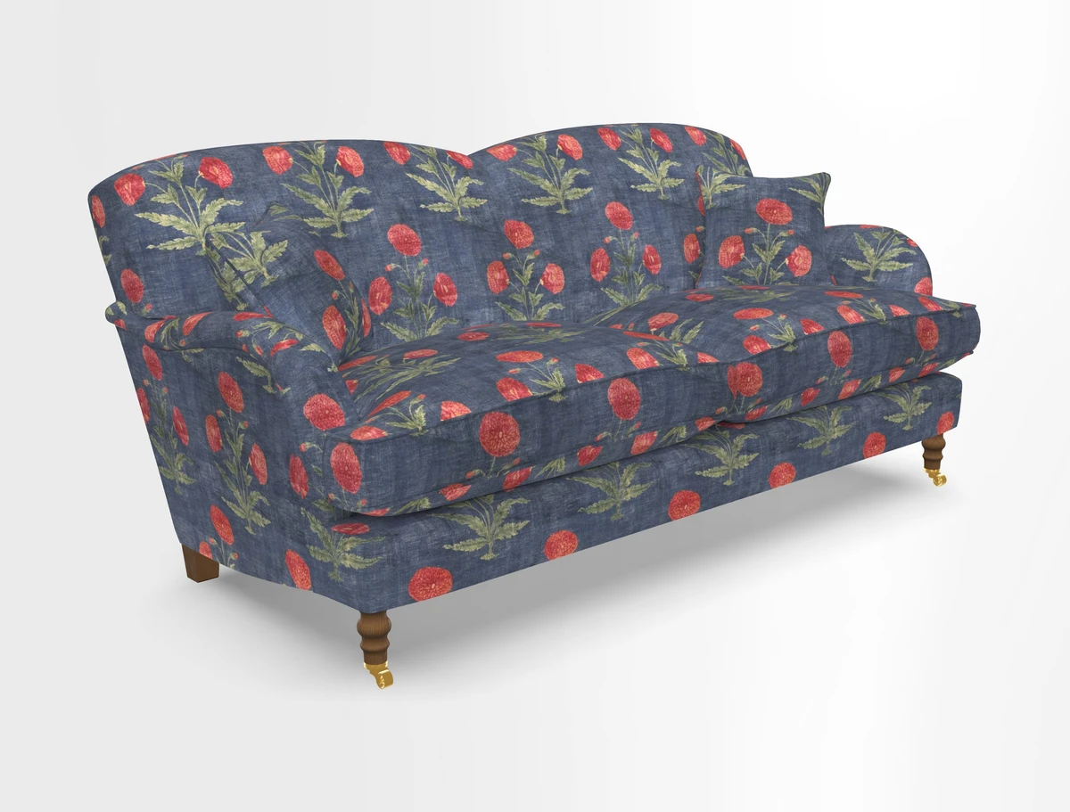 Kentwell 3 Seater 2 Hump Sofa in RHS Botanicals Henry Moon Lions Tail Teal