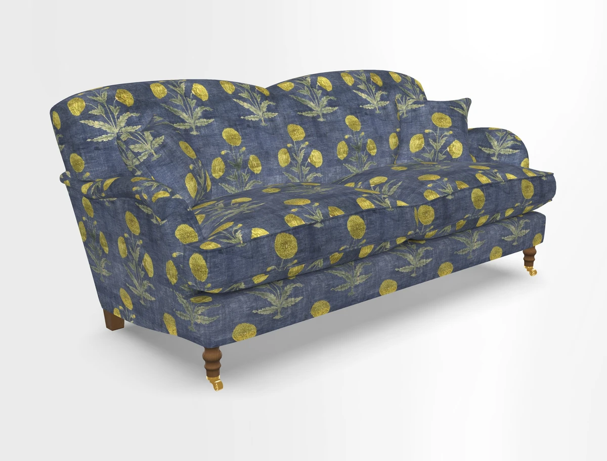 Kentwell 3 Seater 2 Hump Sofa in RHS Botanicals Henry Moon Lions Tail Teal