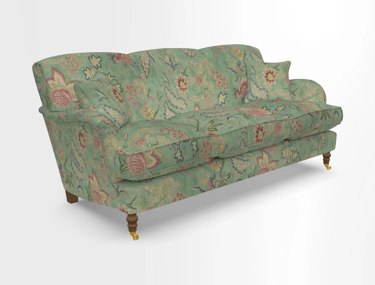 Kentwell 3 Seater, 3 Hump Sofa in Linwood Omega Velvet Green Tea 