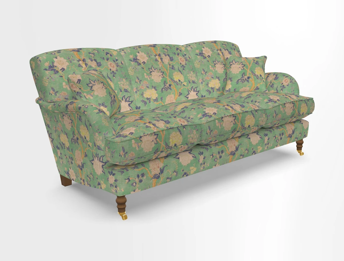 Kentwell 3 Seater, 3 Hump Sofa in Linwood Omega Velvet Green Tea 