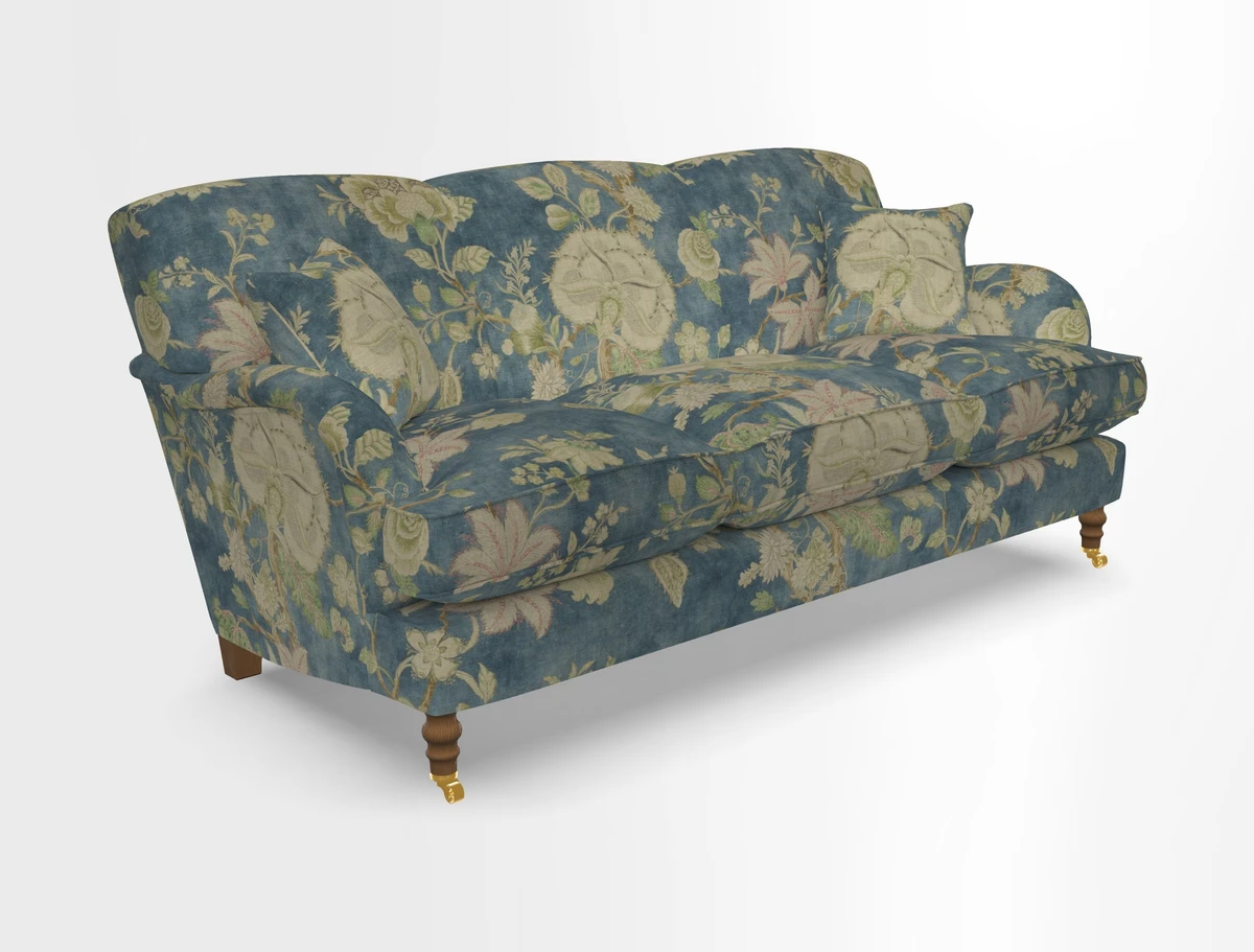 Kentwell 3 Seater, 3 Hump Sofa in Linwood Omega Velvet Green Tea 