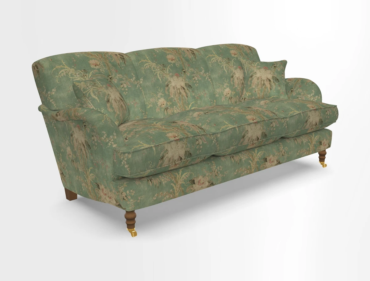 Kentwell 3 Seater, 3 Hump Sofa in Linwood Omega Velvet Green Tea 