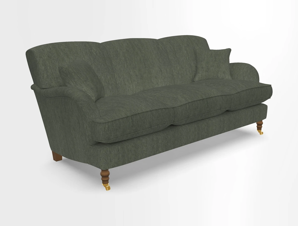 Kentwell 3 Seater, 3 Hump Sofa in Linwood Omega Velvet Green Tea 