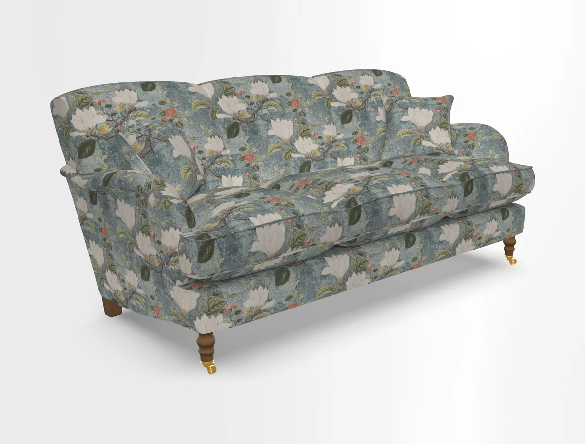 Kentwell 3 Seater, 3 Hump Sofa in Linwood Omega Velvet Green Tea 