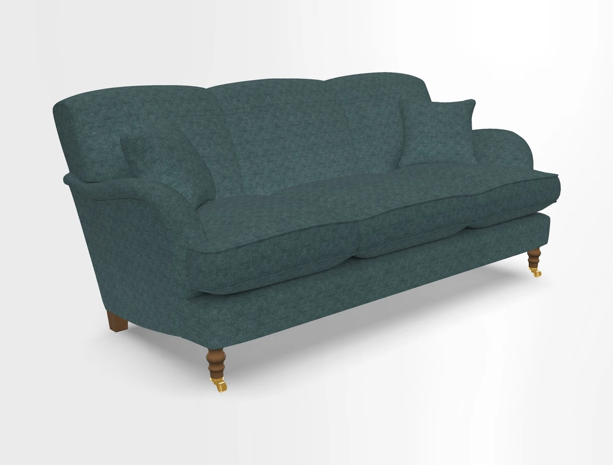 Kentwell 3 Seater, 3 Hump Sofa in Linwood Omega Velvet Green Tea 