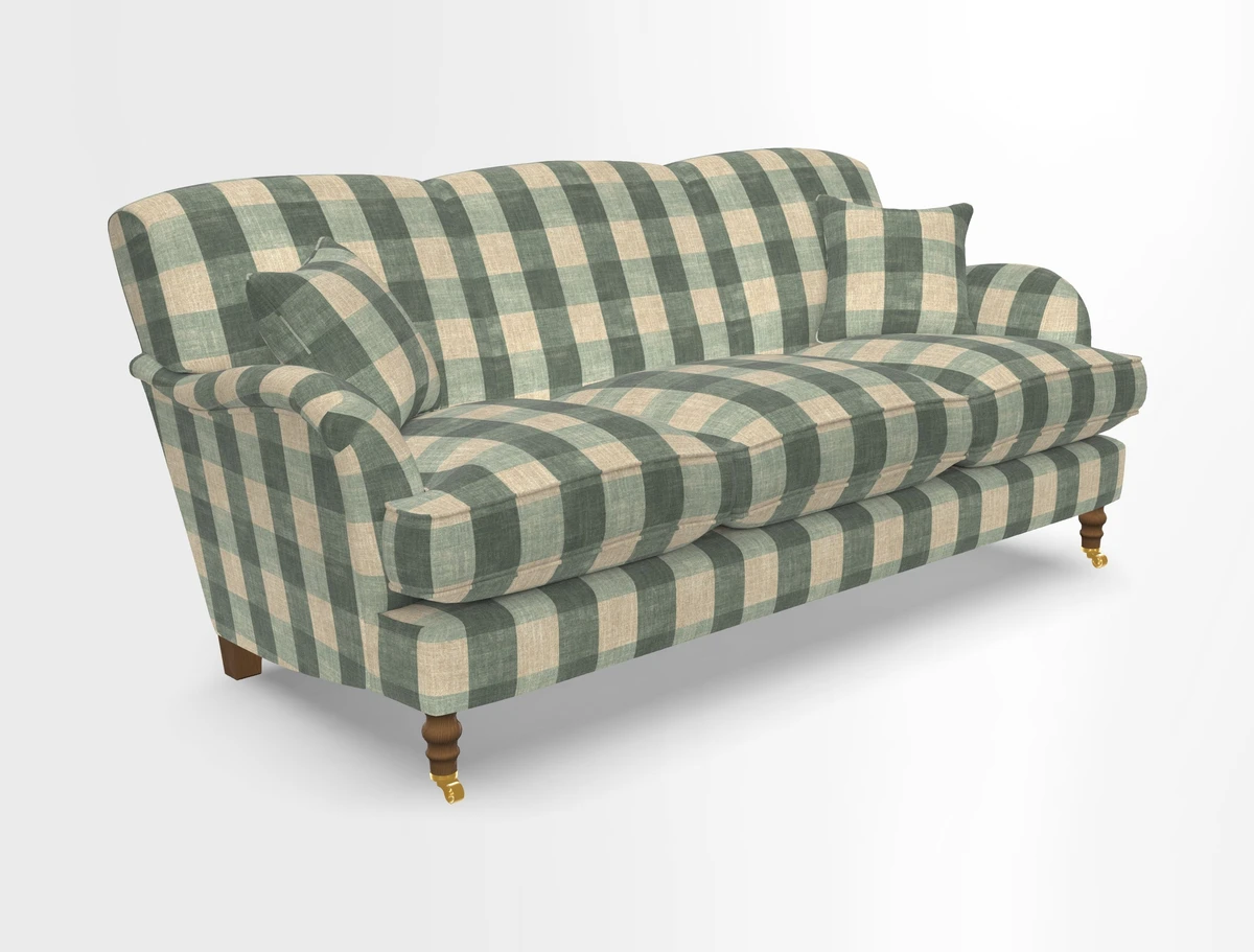 Kentwell 3 Seater, 3 Hump Sofa in Linwood Omega Velvet Green Tea 