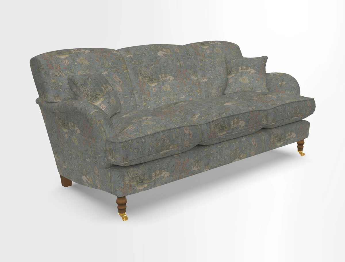 Kentwell 3 Seater, 3 Hump Sofa in Linwood Omega Velvet Green Tea 