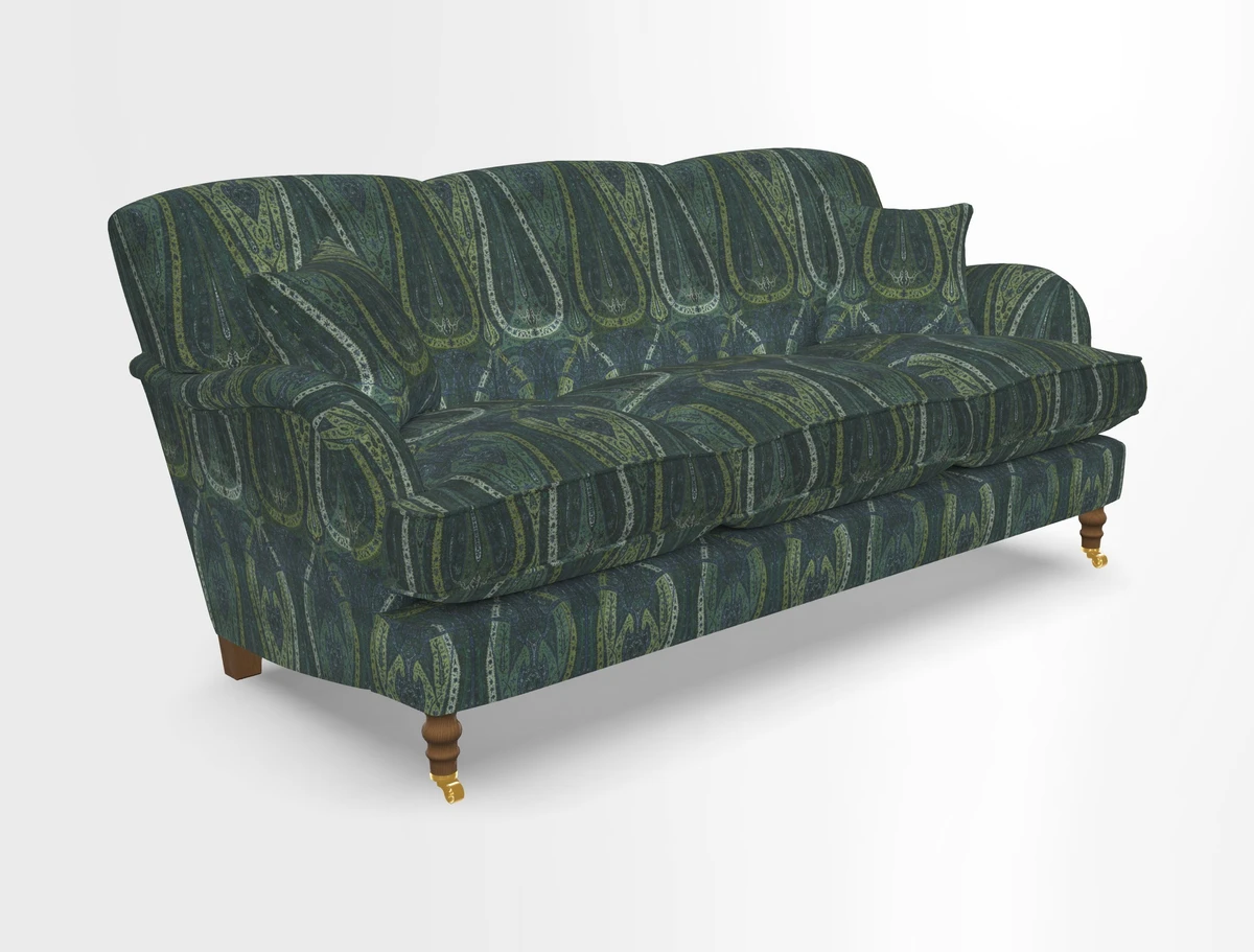 Kentwell 3 Seater, 3 Hump Sofa in Linwood Omega Velvet Green Tea 