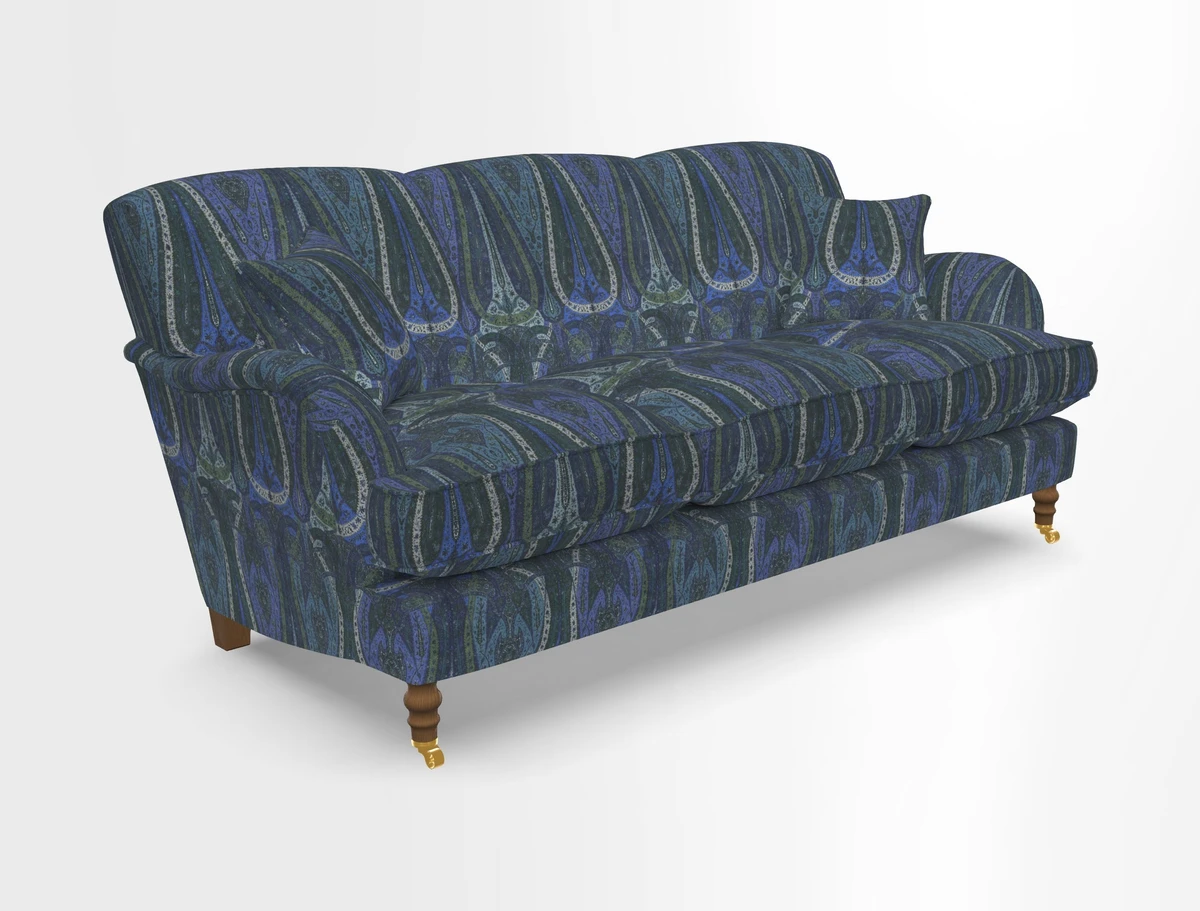 Kentwell 3 Seater, 3 Hump Sofa in Linwood Omega Velvet Green Tea 