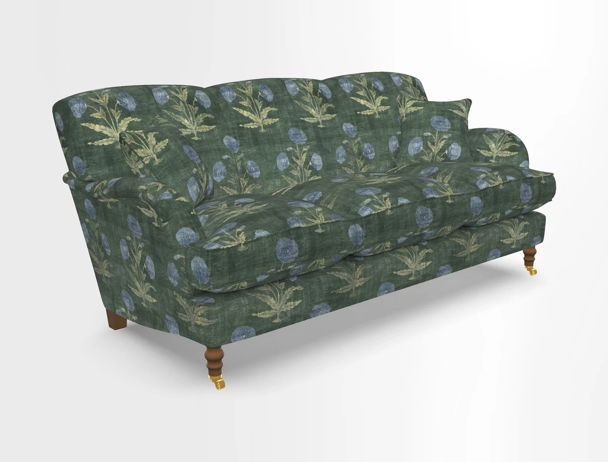 Kentwell 3 Seater, 3 Hump Sofa in Linwood Omega Velvet Green Tea 