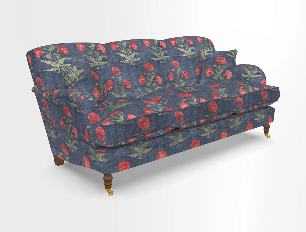 Kentwell 3 Seater, 3 Hump Sofa in Linwood Omega Velvet Green Tea 