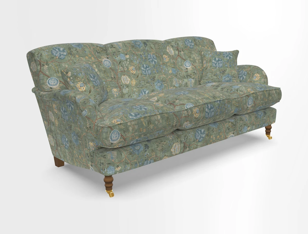 Kentwell 3 Seater, 3 Hump Sofa in Linwood Omega Velvet Green Tea 