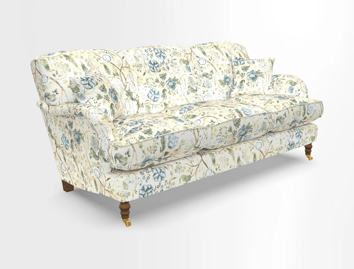 Kentwell 3 Seater, 3 Hump Sofa in Linwood Omega Velvet Green Tea 