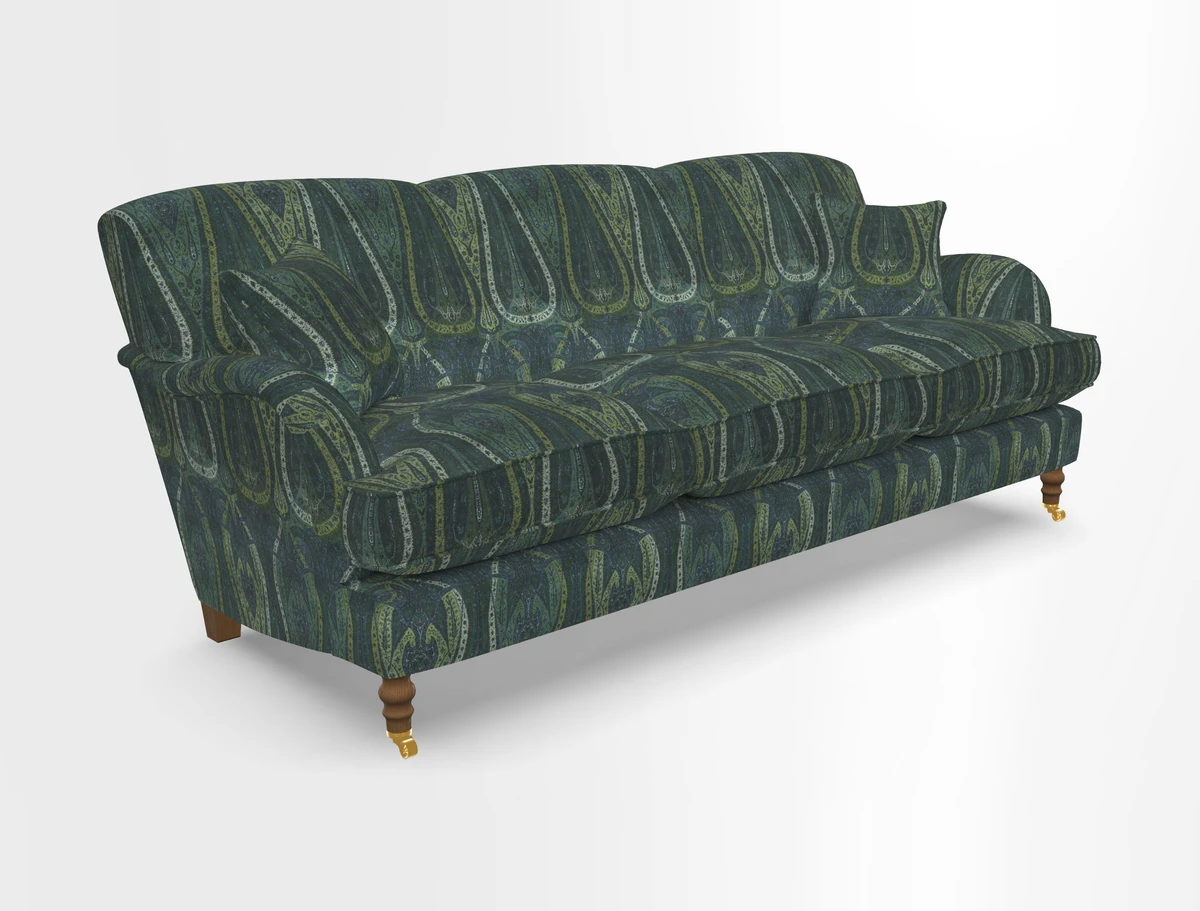 Kentwell 4 Seater 3 Hump Sofa in Linwood Omega Velvet Green-Tea