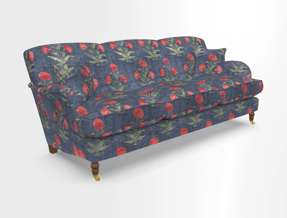 Kentwell 4 Seater 3 Hump Sofa in Linwood Omega Velvet Green-Tea