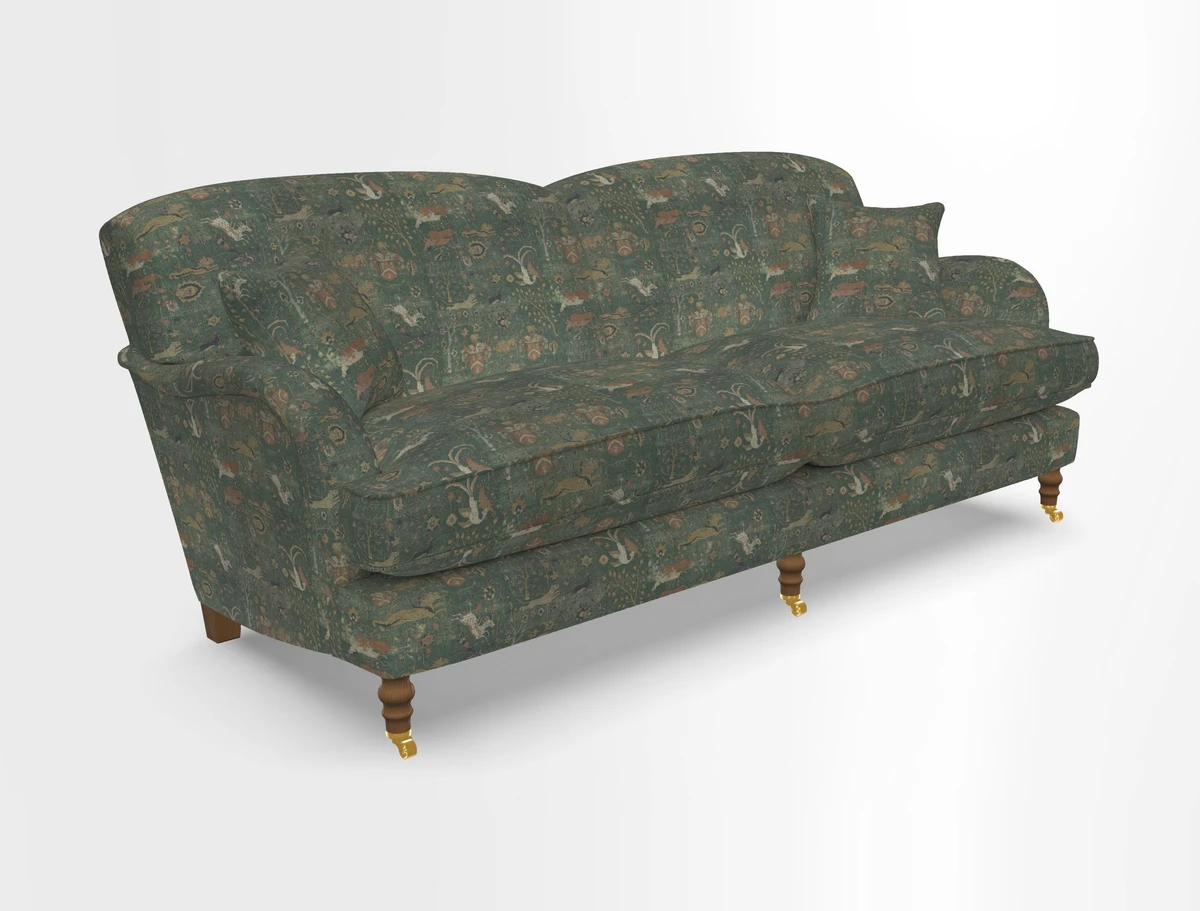 Kentwell 3 Seater 2 Hump Sofa in RHS Botanicals Henry Moon Lions Tail Teal