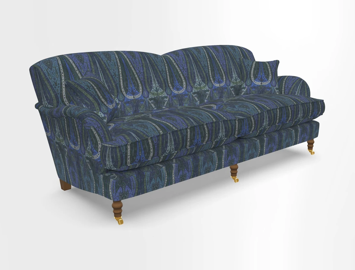 Kentwell 3 Seater 2 Hump Sofa in RHS Botanicals Henry Moon Lions Tail Teal