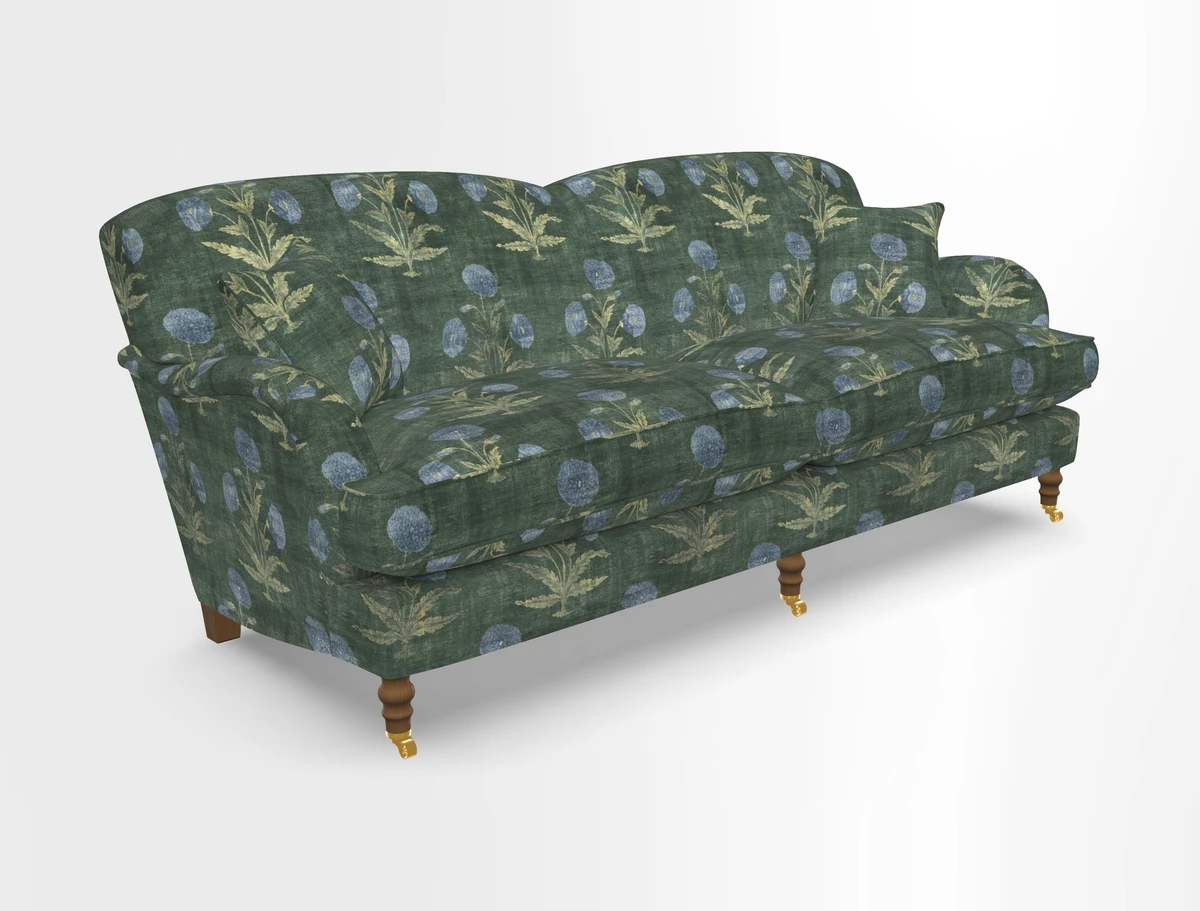 Kentwell 3 Seater 2 Hump Sofa in RHS Botanicals Henry Moon Lions Tail Teal