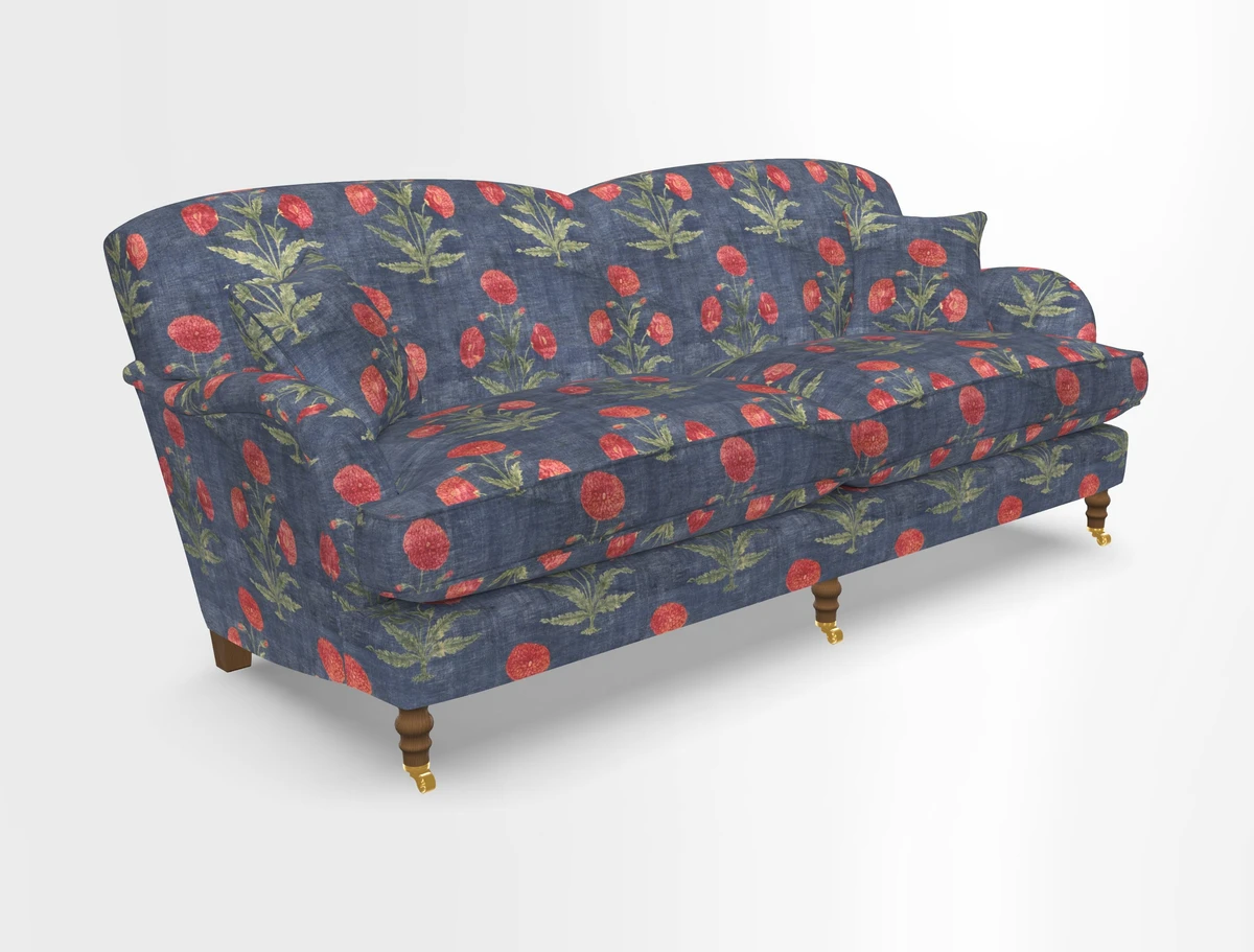 Kentwell 3 Seater 2 Hump Sofa in RHS Botanicals Henry Moon Lions Tail Teal