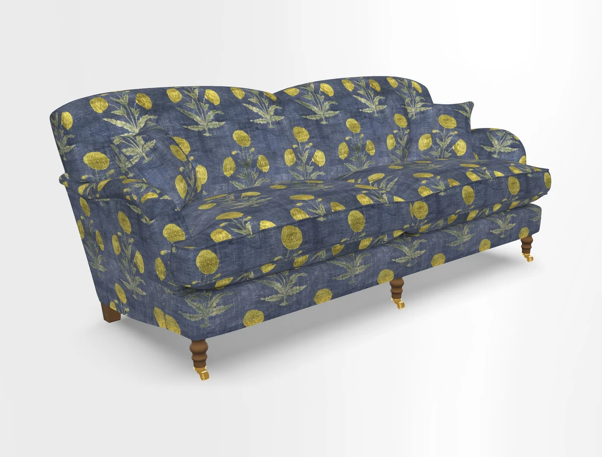 Kentwell 3 Seater 2 Hump Sofa in RHS Botanicals Henry Moon Lions Tail Teal
