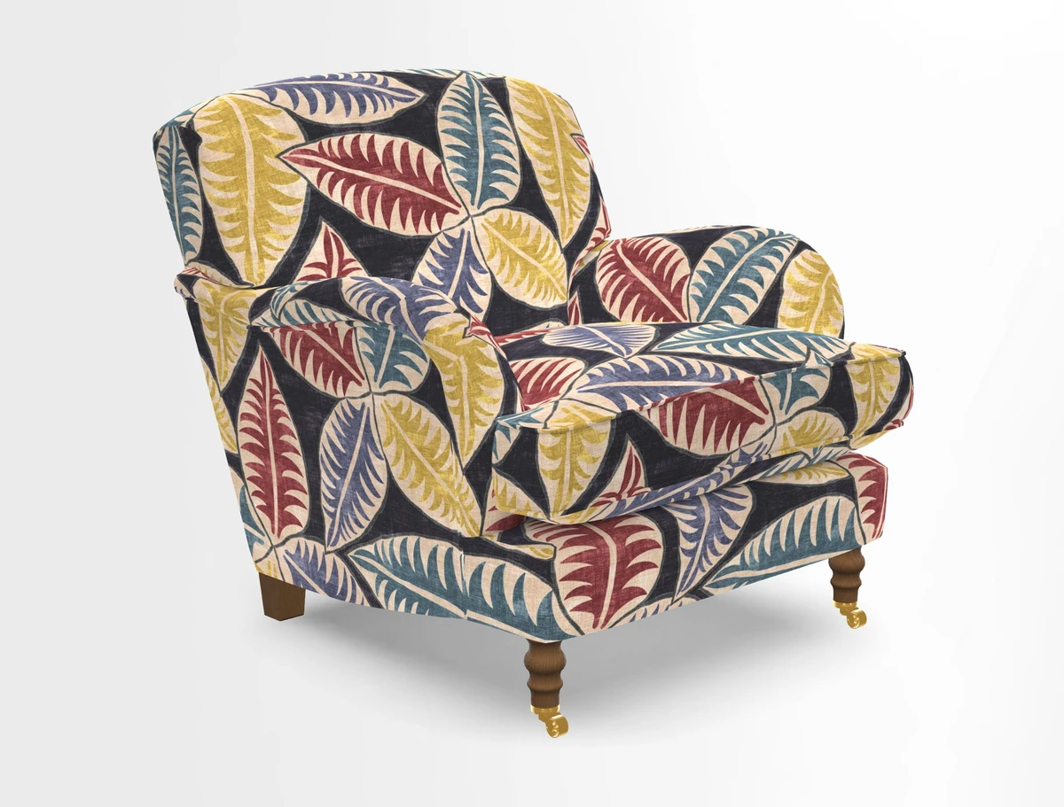 Kentwell Chair in Caroline Maria Applebee Collage Wildflowers with fringe in Sophie Bullion Currant
