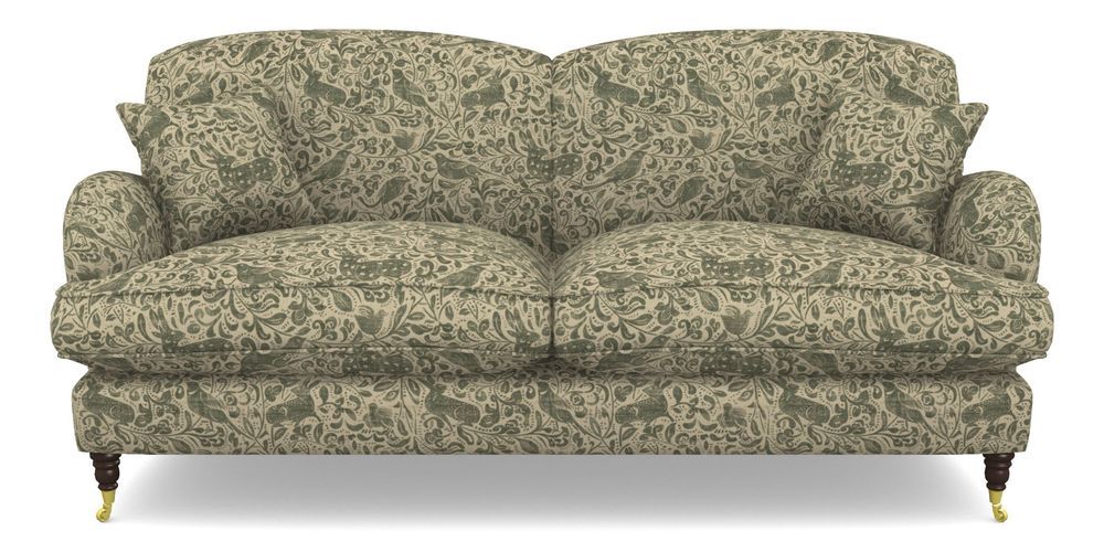 Product photograph of Kentwell 3 Seater 2 Hump Sofa In V A Drawn From Nature - Bird And Rabbit - Dark Green from Sofas and Stuff Limited