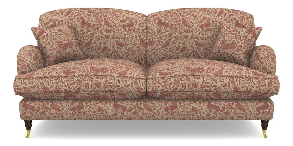 Product photograph of Kentwell 3 Seater 2 Hump Sofa In V A Drawn From Nature - Bird And Rabbit - Red from Sofas and Stuff Limited