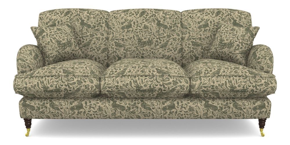 Product photograph of Kentwell 3 Seater 3 Hump Sofa In V A Drawn From Nature - Bird And Rabbit - Dark Green from Sofas and Stuff Limited