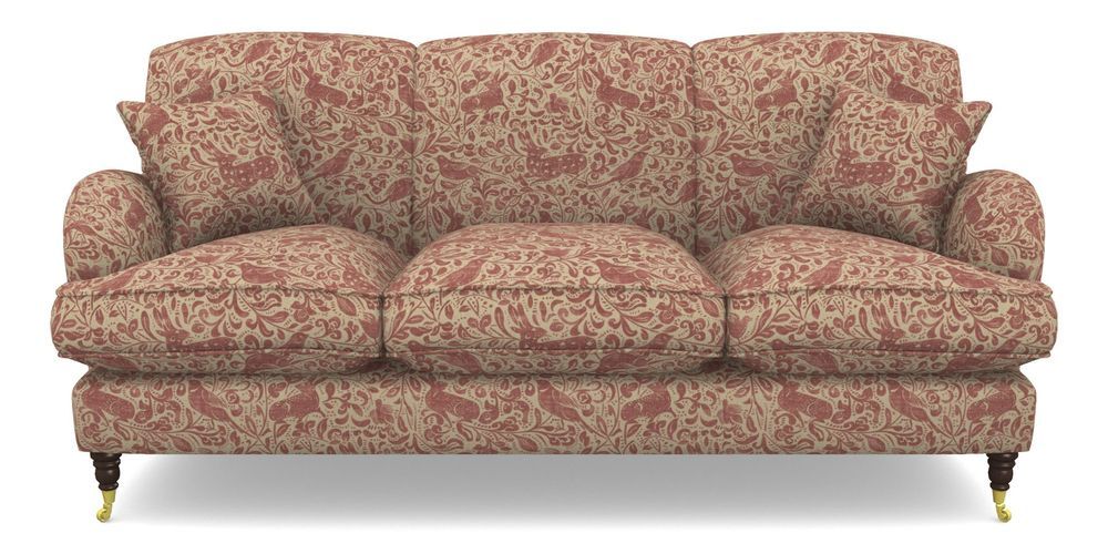 Product photograph of Kentwell 3 Seater 3 Hump Sofa In V A Drawn From Nature - Bird And Rabbit - Red from Sofas and Stuff Limited