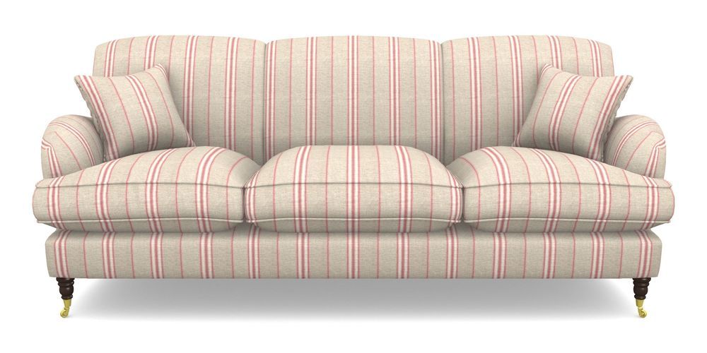 Product photograph of Kentwell 4 Seater 3 Hump Sofa In Cloth 18 Stripes - Regimental - Cranberry from Sofas and Stuff Limited