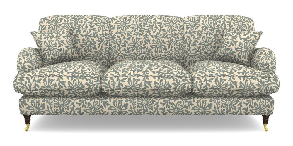 Product photograph of Kentwell 4 Seater 3 Hump Sofa In V A Brompton Collection - Floral Scroll - Pebble from Sofas and Stuff Limited