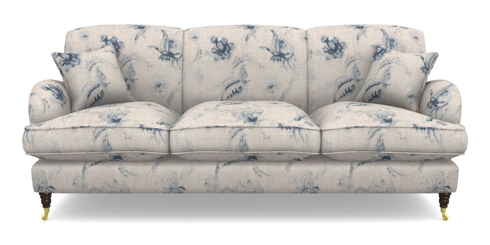 Product photograph of Kentwell 4 Seater 3 Hump Sofa In Floral Linen - Lela Mystery Indigo from Sofas and Stuff Limited