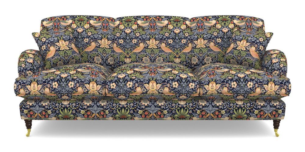 Product photograph of Kentwell 4 Seater 3 Hump Sofa In William Morris Collection - Strawberry Thief - Indigo Mineral from Sofas and Stuff Limited