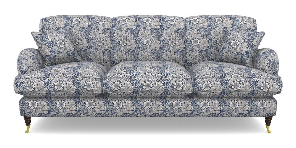 Product photograph of Kentwell 4 Seater 3 Hump Sofa In William Morris Collection - Marigold - Indigo Linen from Sofas and Stuff Limited