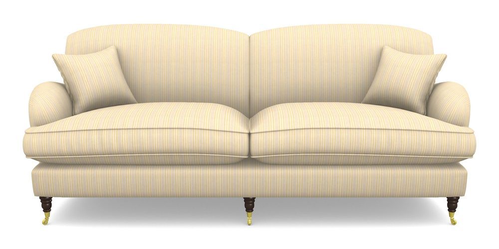 Product photograph of Kentwell 4 Seater 2 Hump Split Sofa In Cloth 22 - Racing Stripes Ayr - Lemon from Sofas and Stuff Limited