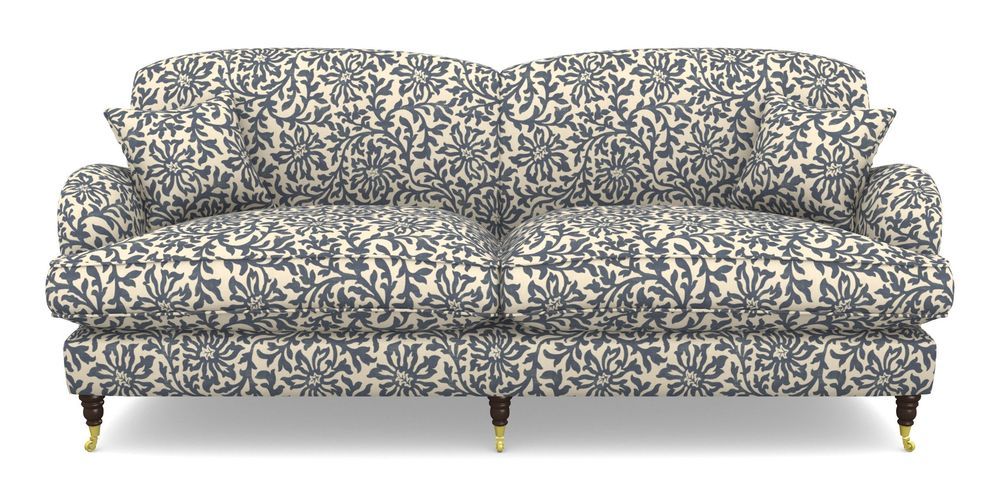 Product photograph of Kentwell 4 Seater 2 Hump Split Sofa In V A Brompton Collection - Floral Scroll - Midnight Blue from Sofas and Stuff Limited