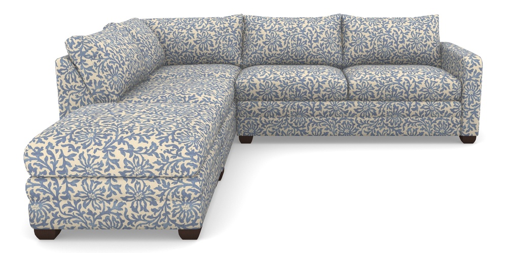 Product photograph of Langland Sofa Bed Corner Group With Sofa Bed Rhf In V A Brompton Collection - Floral Scroll - Morning Blue from Sofas and Stuff Limited