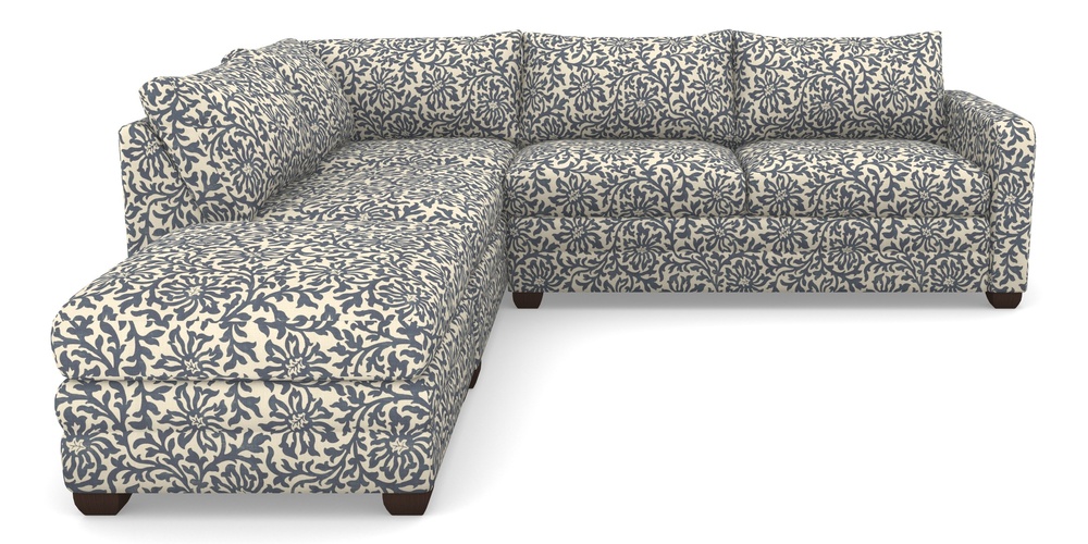 Product photograph of Langland Sofa Bed Corner Group With Sofa Bed Rhf In V A Brompton Collection - Floral Scroll - Midnight Blue from Sofas and Stuff Limited