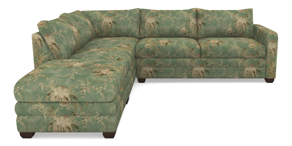 Product photograph of Langland Sofa Bed Corner Group With Sofa Bed Rhf In Floral Linen - Zefferino Emerald from Sofas and Stuff Limited